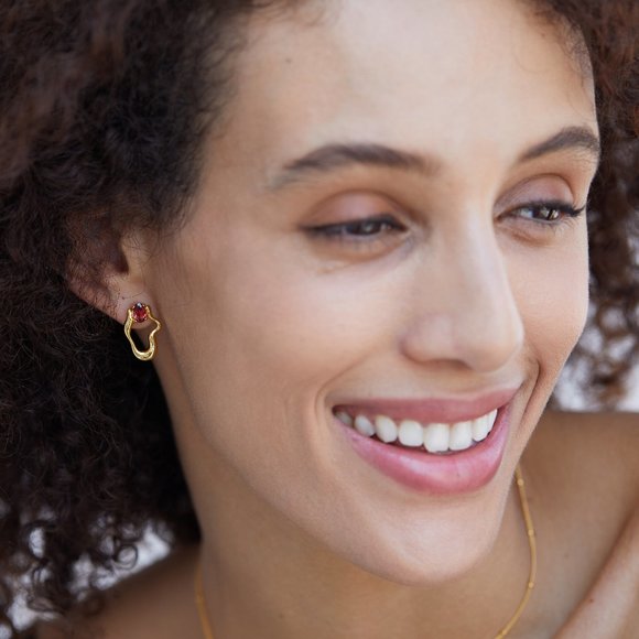 NEW 18K gold plated sterling silver earrings,natural red garnet,gemstone,stylish - Picture 10 of 13